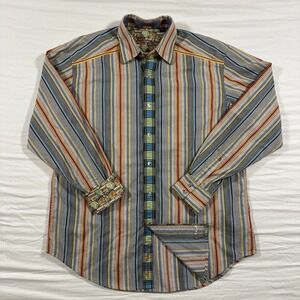 ROBERT GRAHAM Men's Long Sleeve Button Down Shirt Cuff Embroidery Size L